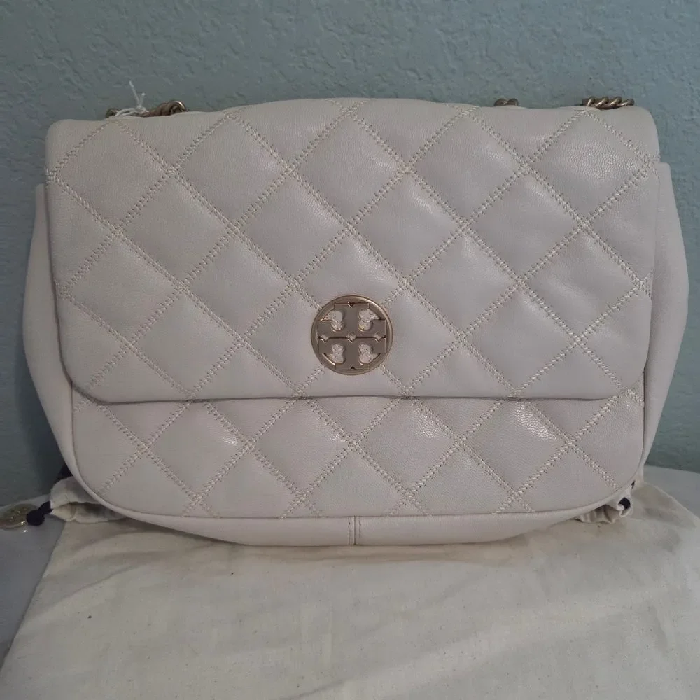 $678 Tory Burch Willa Quilted Cream Shoulder Bag Large In Brie